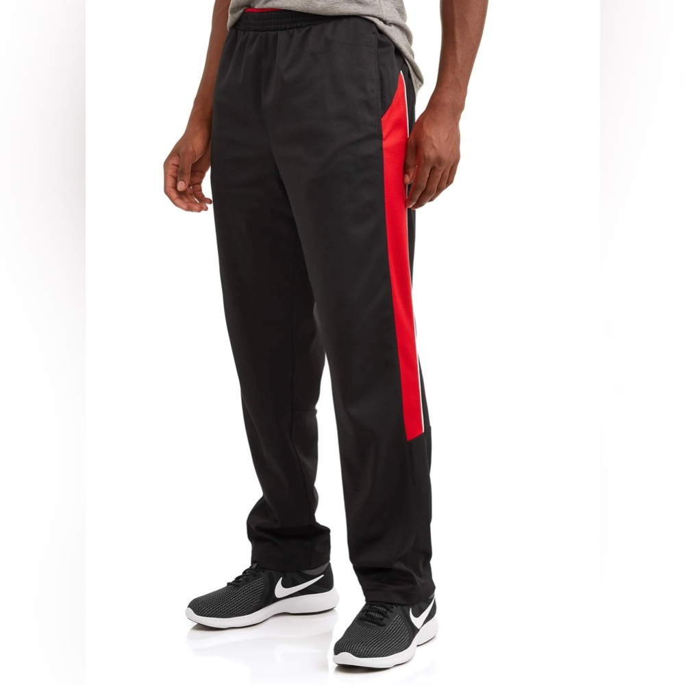 Athletic Works Men's Track Pants Black Red Stripe Size L (36-38)